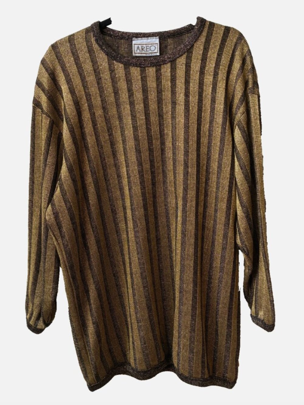 Vintage Areo made in USA brown & gold striped metallic long sleeve top One size